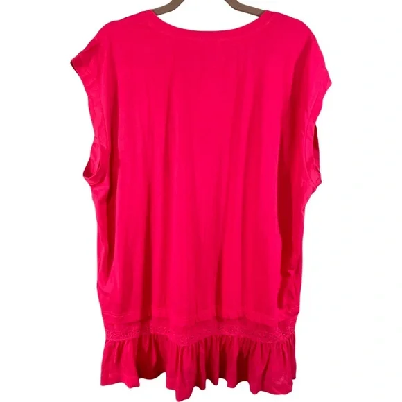 Anthropologie Tiny Ruffled Tank Top Tunic Tee Eyelet Lace Trim Pink Rose Size XL - Picture 4 of 8